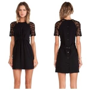 A.L.C. Black Lace Sleeve Rakim Belted Dress‎ Size 6 #6883LS *Missing Snap*
